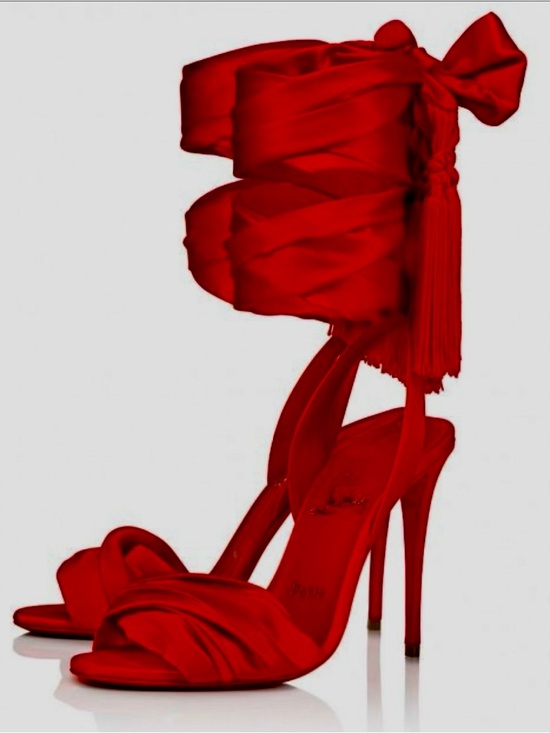 Christian Louboutin Shoes - Christian Louboutin Red Satin Wrap-Ankle Stiletto Heels with Tassel